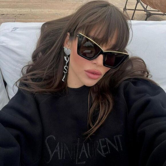 NEW Saint Laurent SL570 001 Black Gold Cat Eye Women Sunglasses - Picture 2 of 16